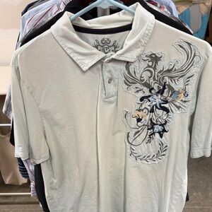 Marc Ecko Pale Mint Polo with Navy and Cream Embroidery